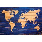 Schilderij - Wereldkaart in blauw en geel , 3 maten , Wanddecoratie