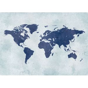 Schilderij - Blauwe wereld, Wereldkaart, Blauw, 2 maten, Premium print