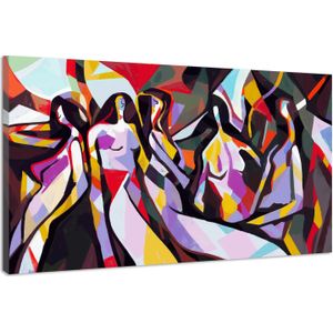 Schilderij -Abstracte vrouw met primaire kleur, Picasso en Mondriaan stijl, 2 maten