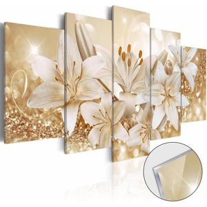 Afbeelding op acrylglas - Gouden boeket, Orchidee, Wit/Goud,  5luik