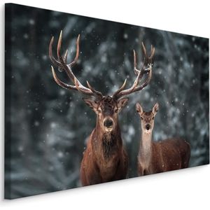 Schilderij - Herten in de winter, prachtige wanddecoratie, premium print