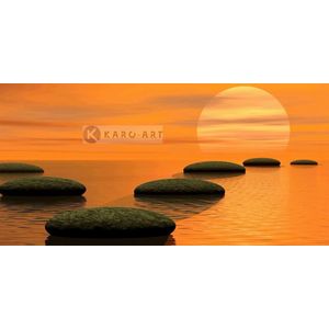 Schilderij - Zen stenen en zonsondergang