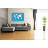 Schilderij - Geometrische wereldkaart, Blauw, 2 maten, Premium print