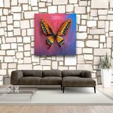 Schilderij - Vlinder in kleuren (op canvas geprint olieverf schilderij) , 3 maten, Multikleur , Wanddecoratie, voor slaap- en woonkamer,