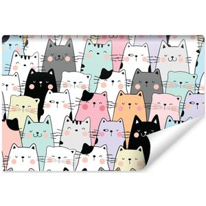 Fotobehang - Kleurrijke cartoon katten, ook mooi voor in een kinderkamer, 11 maten, inclusief behanglijm