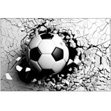 Fotobehang - Voetbal komt door de muur, zwart/wit, te koop in 11 maten, incl behanglijm