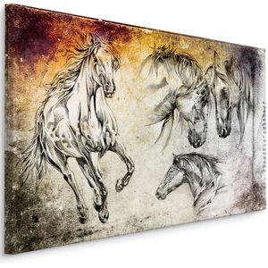 Schilderij -  Geschilderde Paarden  , Wanddecoratie , Premium print