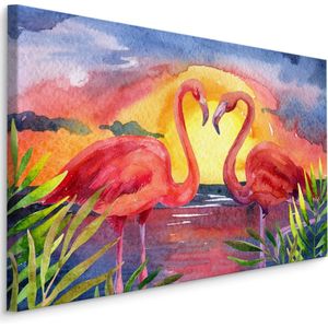 Schilderij - Flamingo's, Multikleur, Print op canvas, Premium Print