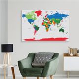 Schilderij - Kleurrijke Wereldkaart met Landennamen, premium Print