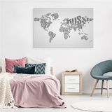 Schilderij - Wereldkaart met opschriften, grijs/wit, Premium Print