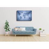 Schilderij - Grunge wereldkaart, blauw , 3 maten , Premium print