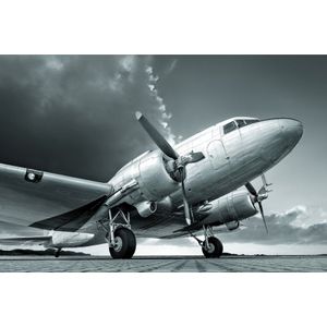 Fotobehang - Vintage vliegtuig zwart-wit, premium print, inclusief behanglijm
