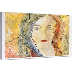 Schilderij - Aquarel Portret Vrouw op Canvas, Premium Print, Wanddecoratie