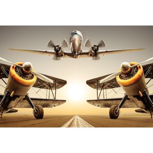 Fotobehang - Vintage vliegtuigen, premium print, inclusief behanglijm