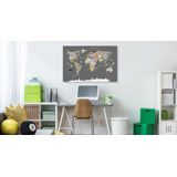 Schilderij - Wereldkaart met Dieren, Kinderkamer, Premium Print