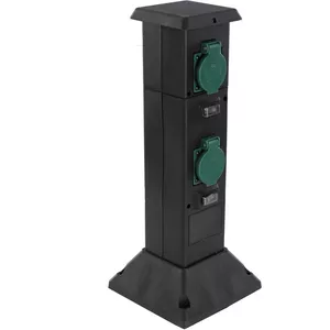 Buitenstopcontact - Glampère New Hydro - Pro - Zwart - Tuinpaaltje Met Dubbel Stopcontact Randaarde Kabeldoos Afdekkap En Installatiedraad 1 Wartel Ip55 65cm