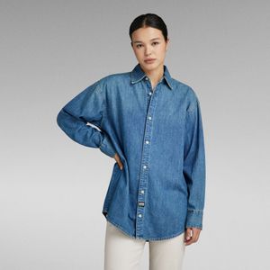 Relaxed Denim Shirt Pocketless - Midden blauw - Dames