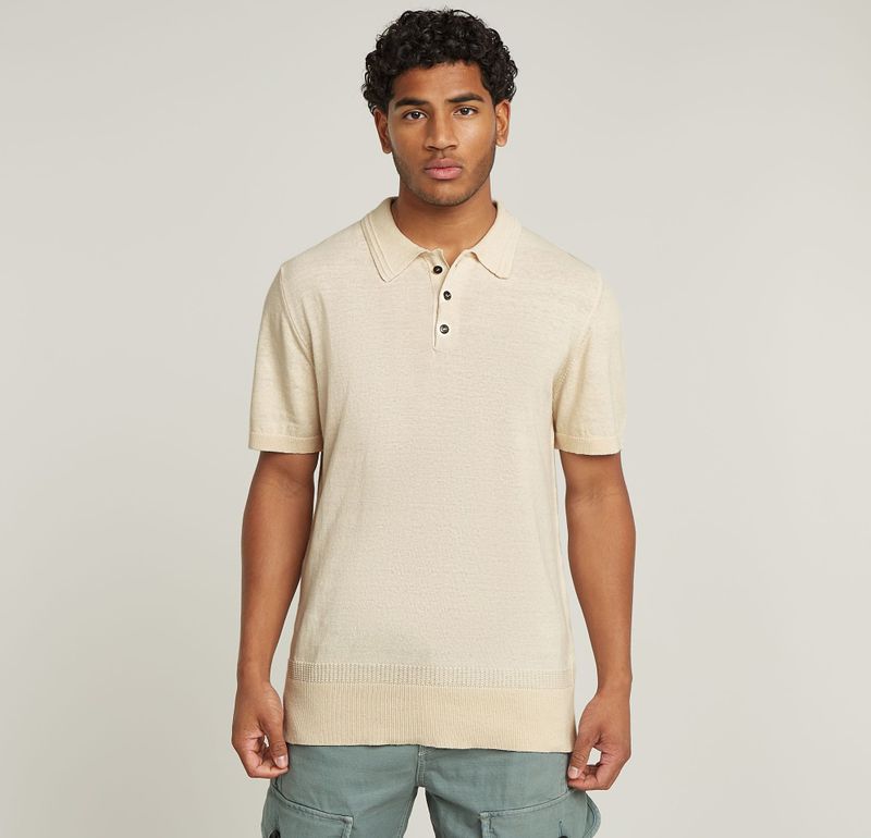G-Star - D25960-D997-1603 - Gebreid Poloshirt - Crèmewit - Korte Mouwen - Duurzaam