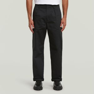 Pleated Chino Relaxed Straight - Zwart - Heren
