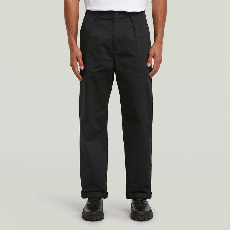 Pleated Chino Relaxed Straight - Zwart - Heren