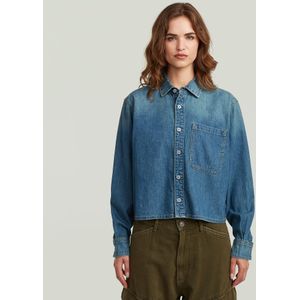 Boxy Relaxed One-Pocket Overhemd - Midden blauw - Dames