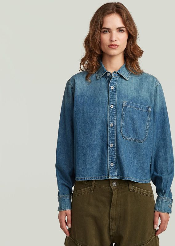 Boxy Relaxed One-Pocket Overhemd - Midden blauw - Dames