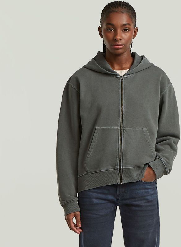 Washed Zip Relaxed Hoodie - Grijs - Dames