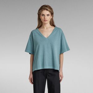 Overdyed Diepe V-Hals Loose T-Shirt - Groen - Dames