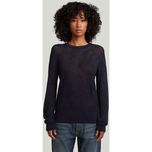Pointelle - Gebreide Pullover - Donkerblauw - Dames