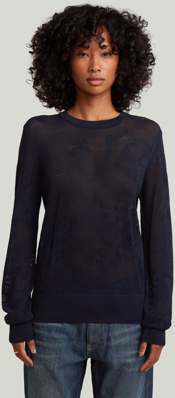 Pointelle - Gebreide Pullover - Donkerblauw - Dames