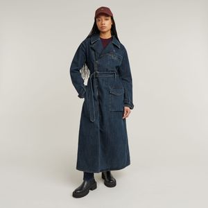 Long Biker Trenchcoat - Donkerblauw - Dames