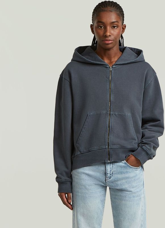 Washed Zip Relaxed Hoodie - Donkerblauw - Dames