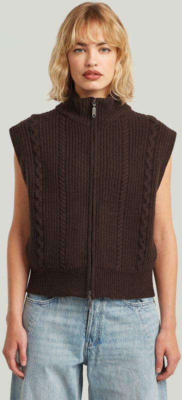 G-star - Cable Full Zip Vest - Mouwloos - Zware Kwaliteit - 100% Verantwoorde Wol