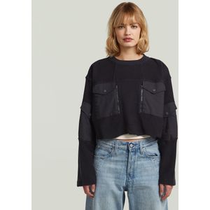 Multi Pocket Mix Loose Cropped Sweater - Zwart - Dames