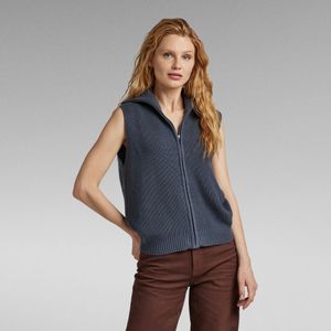 Gebreid Mouwloos Zip Thru Vest - Midden blauw - Dames