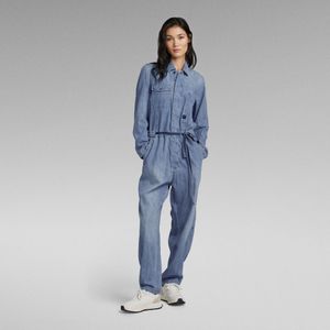 Denim Jumpsuit Met Lange Mouw - Midden blauw - Dames