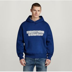 Graphic Loose Gebreide Hoodie - Midden blauw - Heren