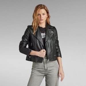 Leather Biker Jack - Zwart - Dames