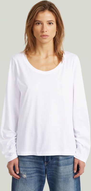Scoop Neck Longsleeve T-Shirt - Wit - Dames