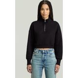 Cropped Half Zip Loose Sweater - Zwart - Dames