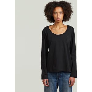Scoop Neck Longsleeve T-Shirt - Zwart - Dames