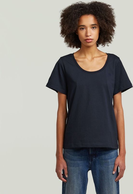 T-shirt - Donkerblauw - Scoop Neck - Dames