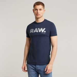 3D RAW. Logo Slim T-Shirt - Donkerblauw - Heren