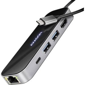 AXAGON AXAGON HMC-6GLN USB-Hub, 2x USB-A, 1x USB-C, 1x HDMI 2.0, 1x RJ45, 100 W PD - USB-combi-hub