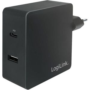 LogiLink USB-oplader 65 W Binnen, Thuis Uitgangsstroom (max.) 3000 mA Aantal uitgangen: 2 x USB-C bus (Power Delivery), USB-A