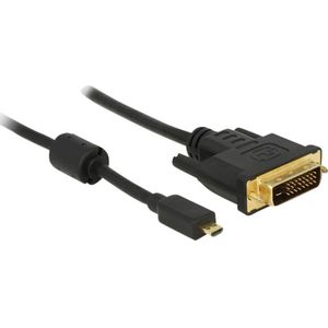 Delock 83585 HDMI-kabel HDMI / DVI Adapterkabel HDMI-micro-D-stekker, DVI-D 24+1-polige stekker 1.00 m Zwart Met Ferrietkern, Schroefbaar, Vergulde