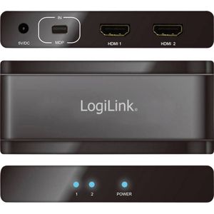 LogiLink 2 poorten Mini DisplayPort-splitter Ultra HD-geschikt 3840 x 2160 Pixel Zwart