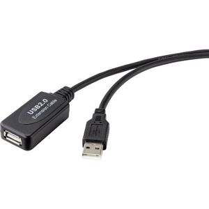 Renkforce USB-kabel USB 2.0 USB-A stekker, USB-A bus 5.00 m Zwart Actief met signaalversterking RF-4535052