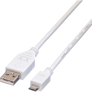 VALUE USB 2.0 Kabel, USB A Male - Micro USB B Male, wit, 3 m
