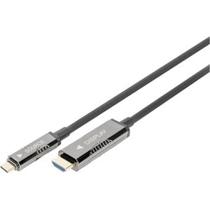 Digitus AK-330150-100-S HDMI-kabel HDMI / USB-C Aansluitkabel HDMI-A-stekker, USB-C stekker 10 m Zwart Aluminium-stekker, Flexibel, Afscherming gevlochten,